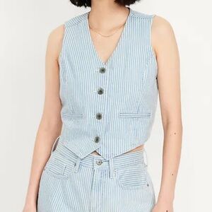 Old Navy Blue and White Button-Front Vest